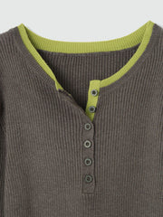 配色キーネックリブニットプルオーバー≪手洗い可能≫