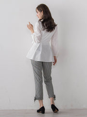 ウエストリボン ペプラムブラウス