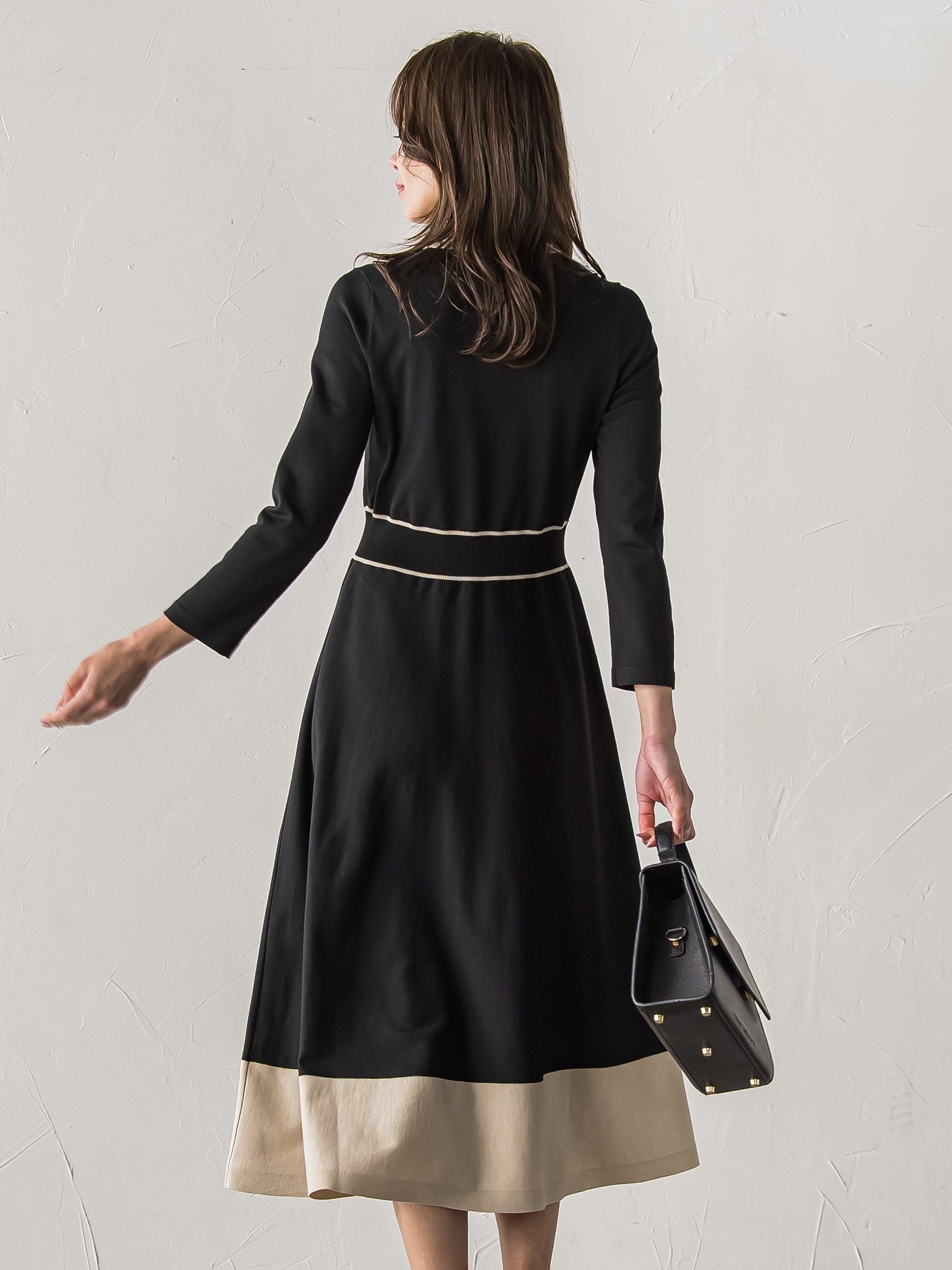 バイカラーニットワンピース