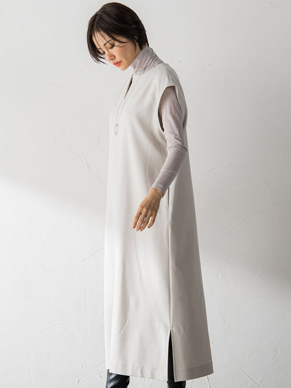 【WEB限定】【3サイズ展開】キーネックワンピース≪イージーケア/毛玉になりにくい≫