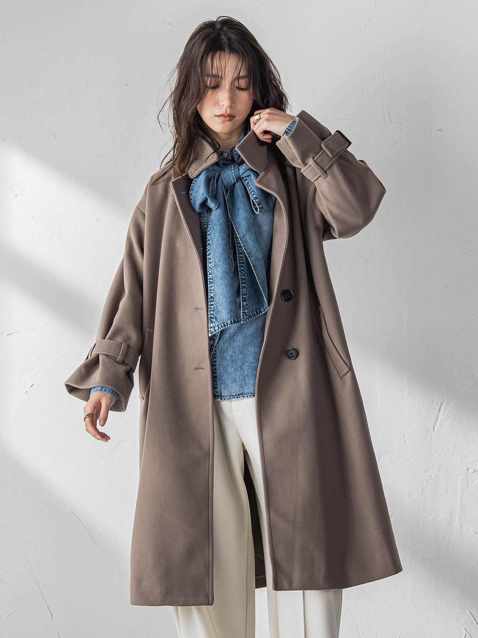 フェイクウールスタンドカラーコート