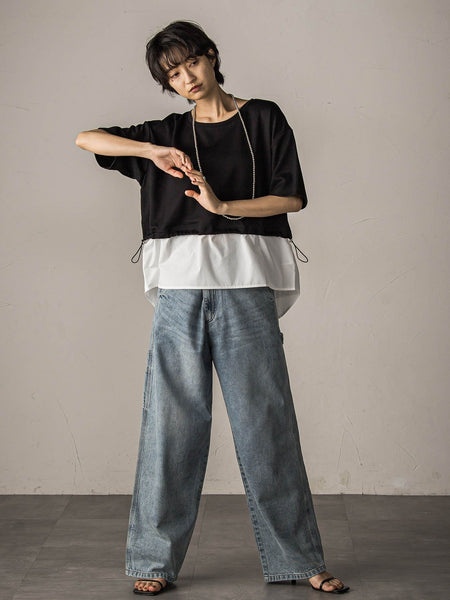 【WEB限定】シャツレイヤード風プルオーバー≪手洗い可能≫
