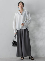 【WEB限定】パウダーストレッチ合わせネックブラウス≪手洗い可能≫