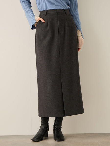 ウールライクストレッチIラインスカート≪手洗い可能≫