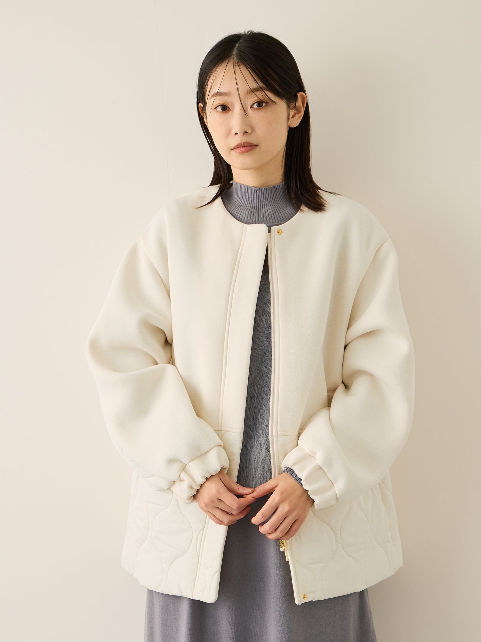 ダンボール中綿切り替えノーカラージャケット≪手洗い可能≫