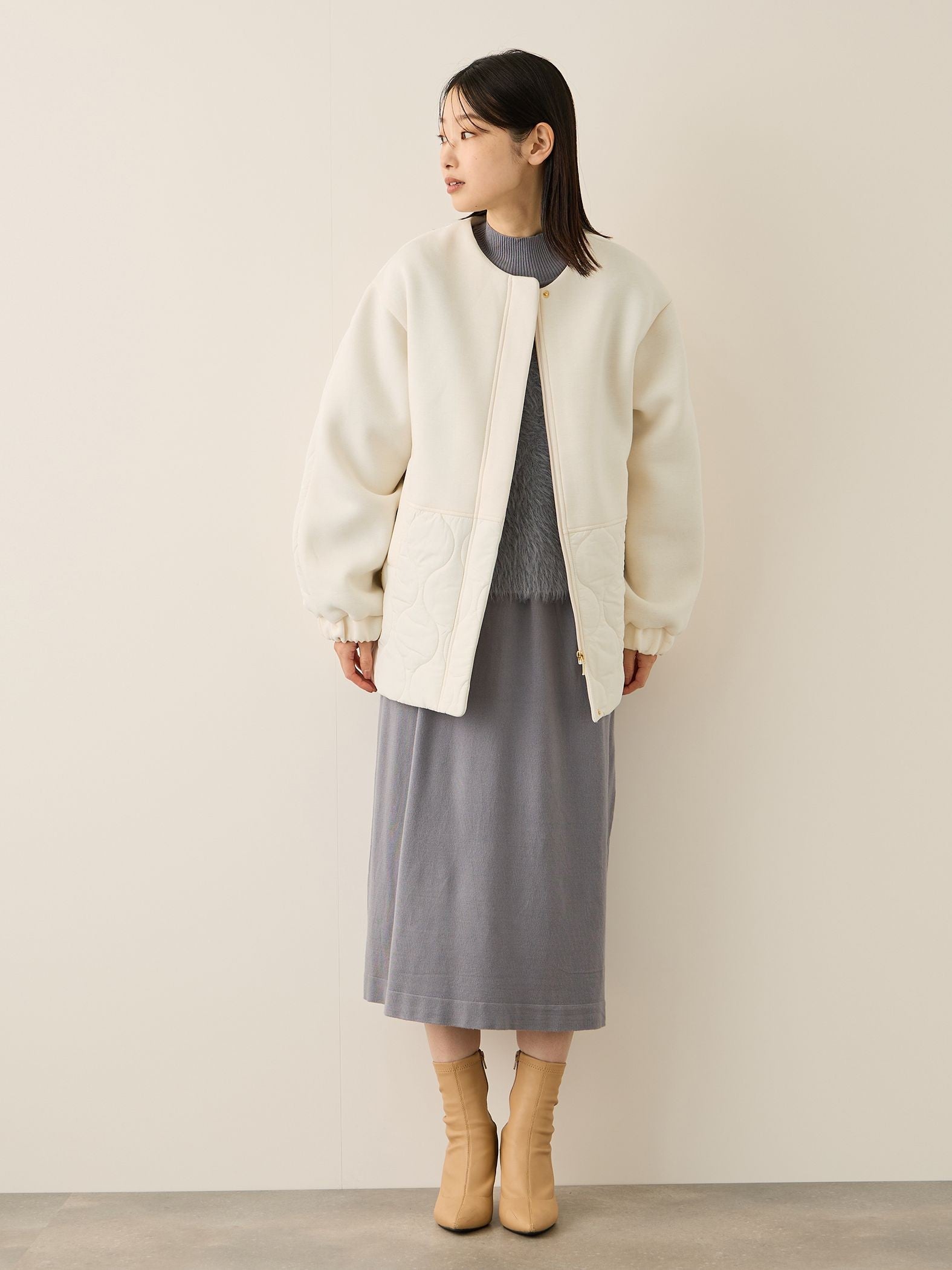 ダンボール中綿切り替えノーカラージャケット≪手洗い可能≫