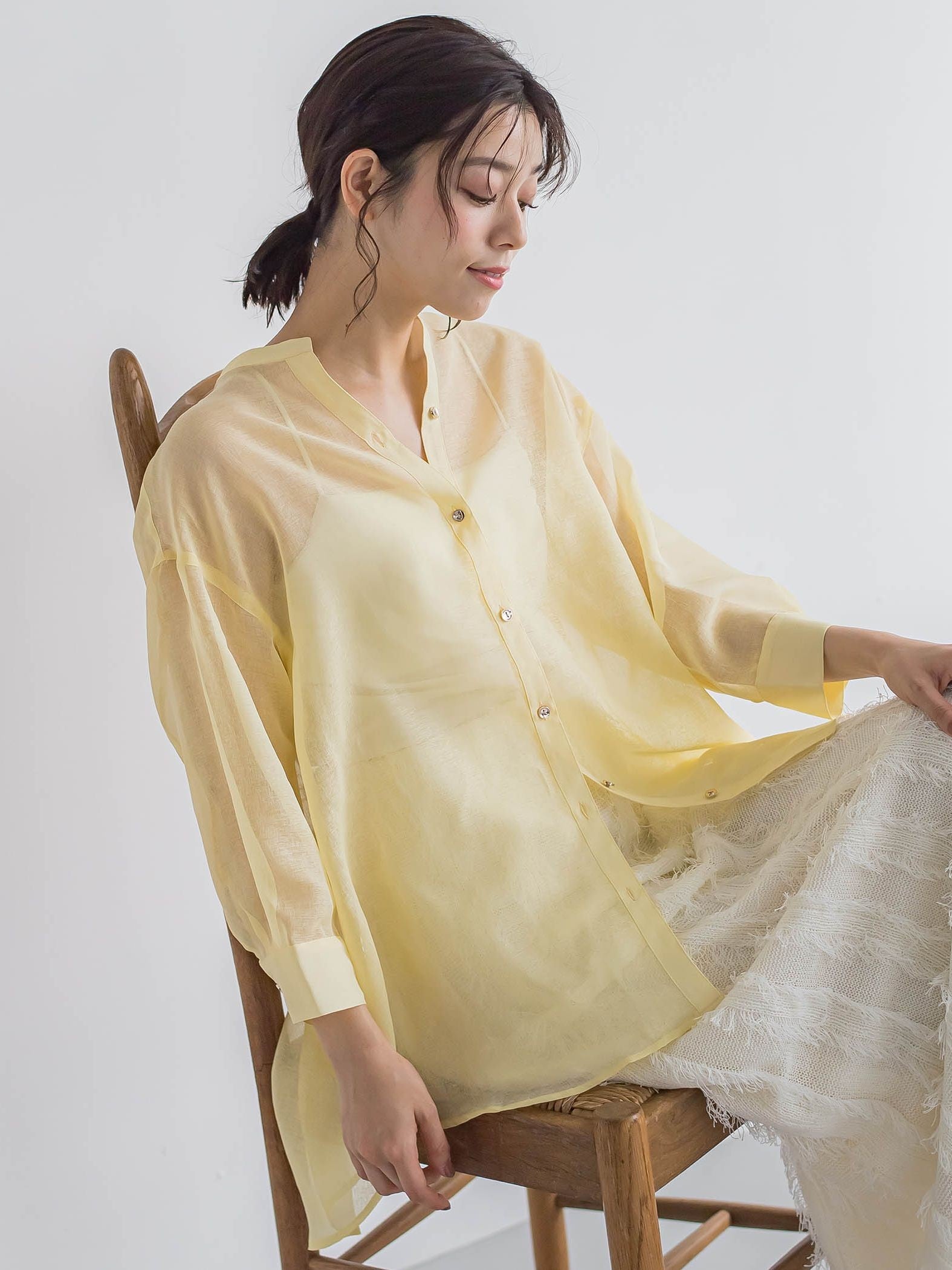 【WEB限定】シアーリネンライクBACKリボンシャツ≪手洗い可能≫