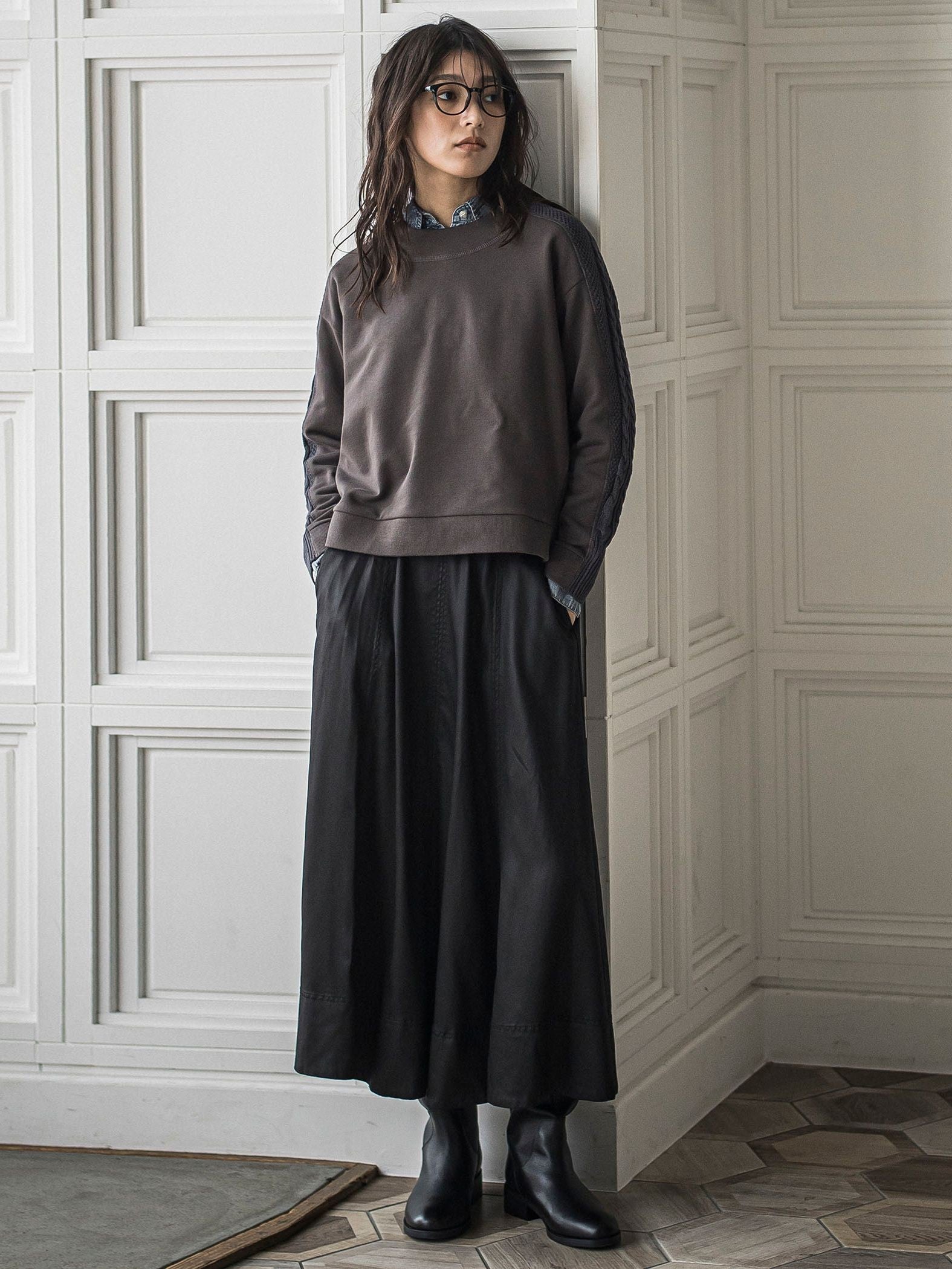 【WEB限定】裏毛×ニット前後ドッキングプルオーバー≪手洗い可能≫