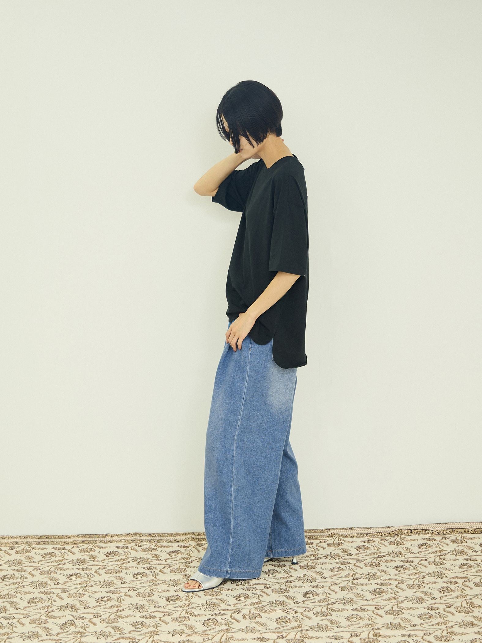 ウエストゴムタックワイドデニム