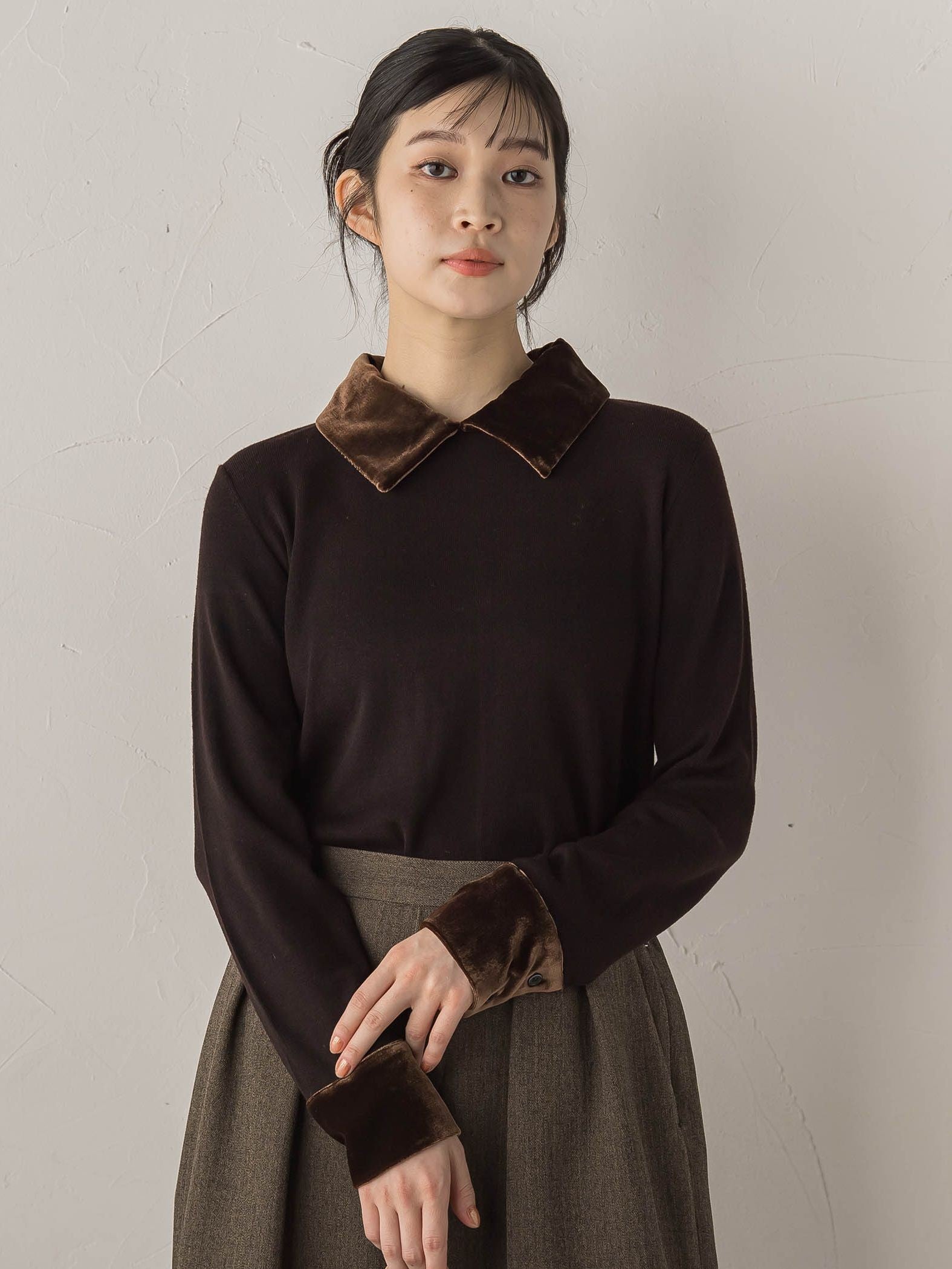 ベロア襟付きニット≪手洗い可能≫