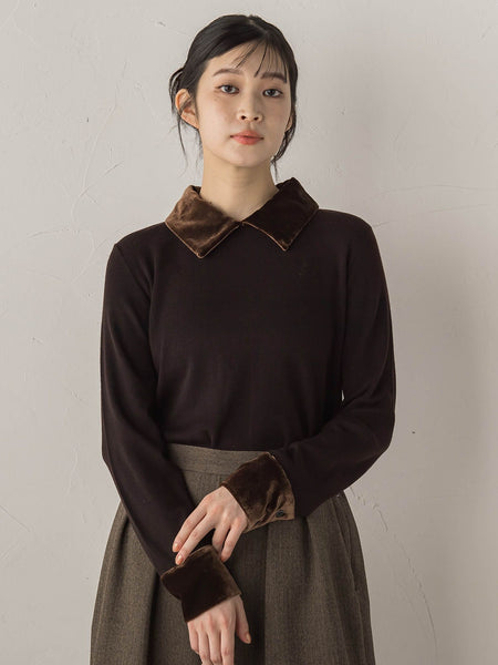 ベロア襟付きニット≪手洗い可能≫
