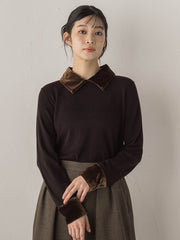 ベロア襟付きニット≪手洗い可能≫