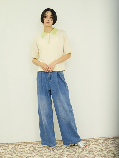 ウエストゴムタックワイドデニム