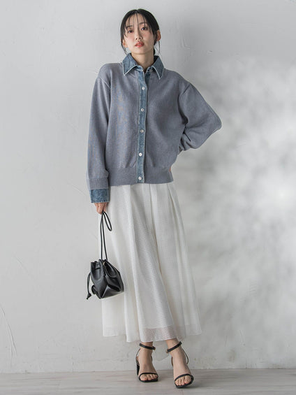 デニムドッキングニットカーディガン≪手洗い可能≫