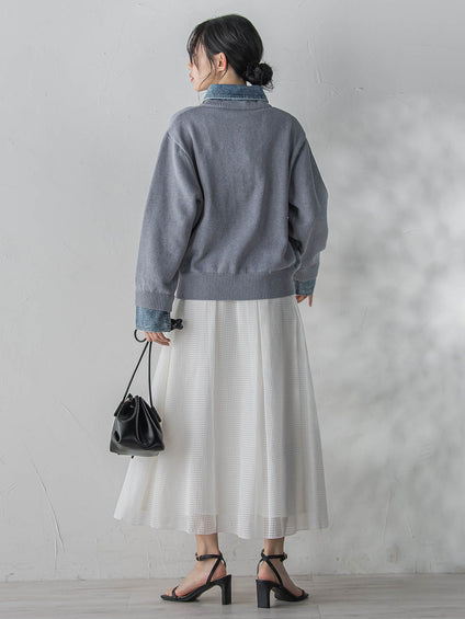 デニムドッキングニットカーディガン≪手洗い可能≫