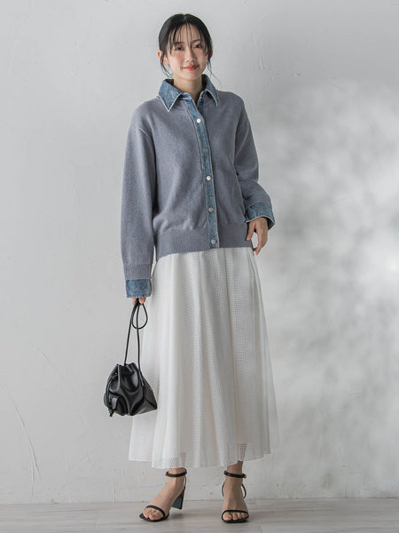 デニムドッキングニットカーディガン≪手洗い可能≫