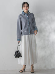 デニムドッキングニットカーディガン≪手洗い可能≫