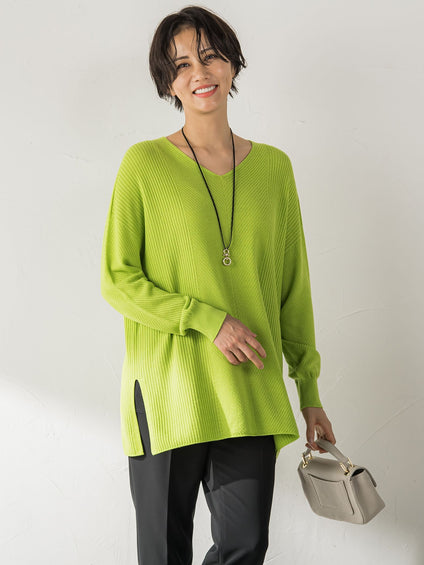 【WEB限定サイズあり】【洗えるニット】ECOCUWOOL Vネックニットプルオーバー≪シワになりにくい≫