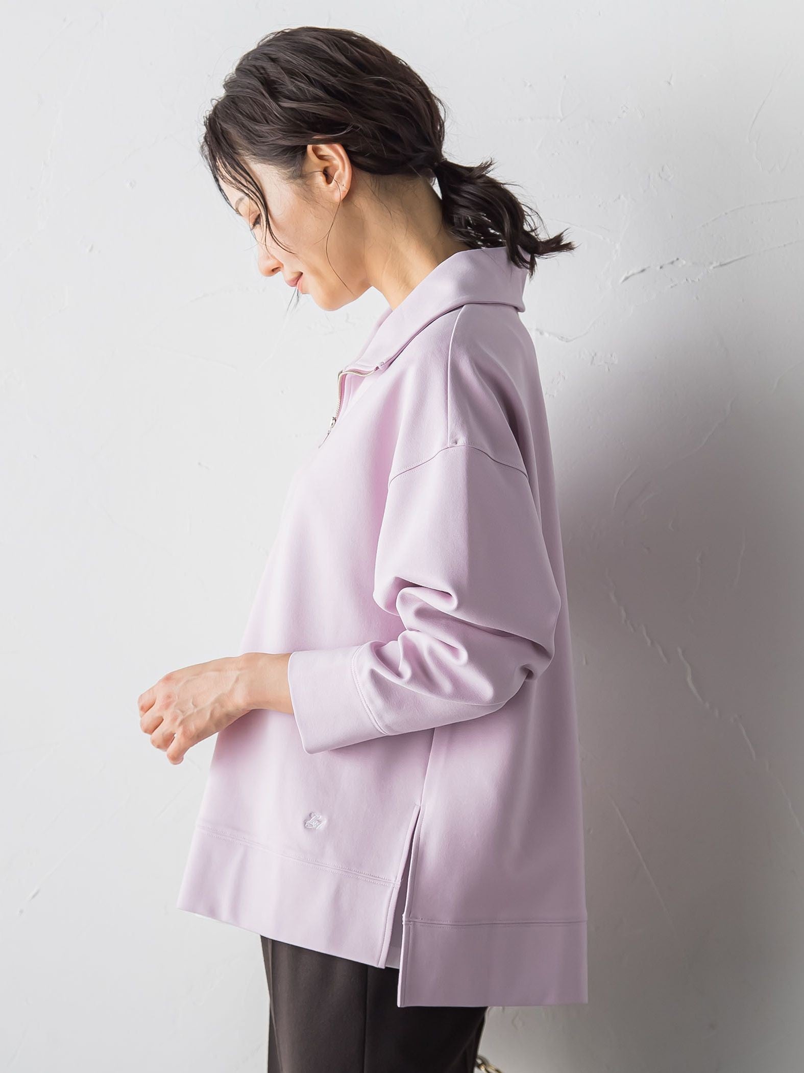 【受注会限定】裏起毛ハーフジップカットソー≪洗濯機で洗える≫