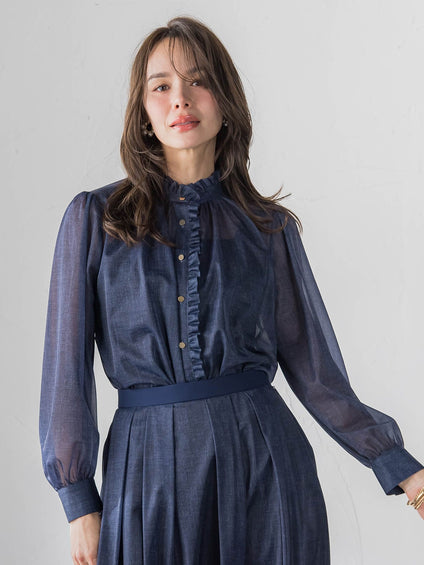 オーガンジーデニムブラウス