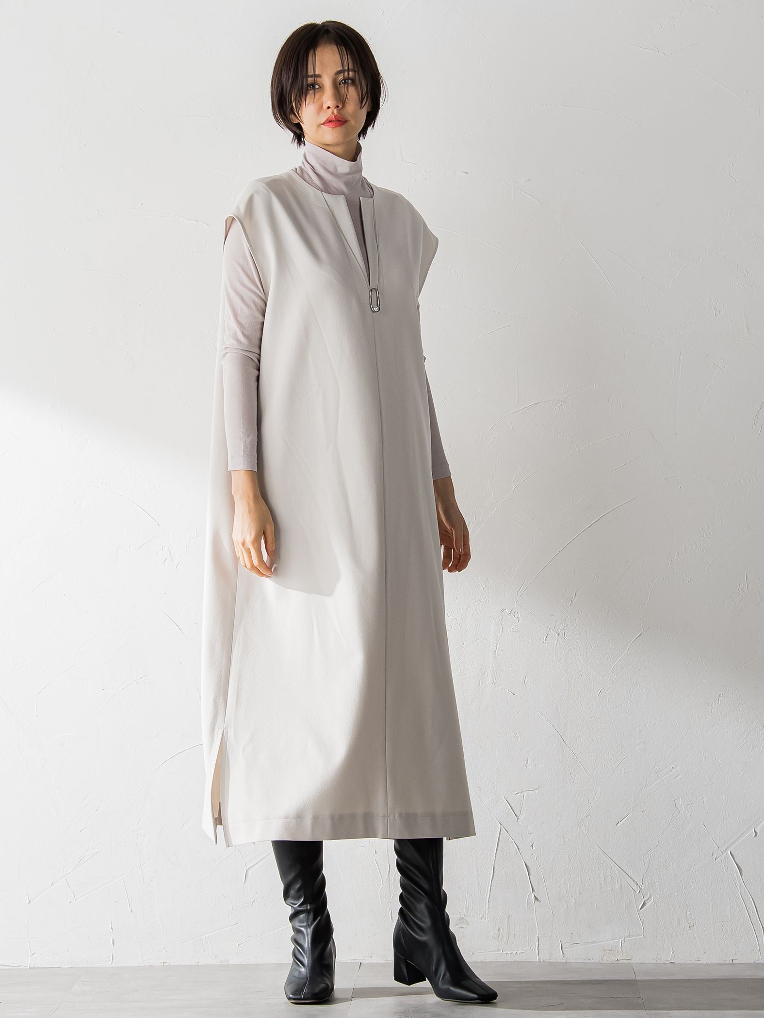 【WEB限定】【3サイズ展開】キーネックワンピース≪イージーケア/毛玉になりにくい≫