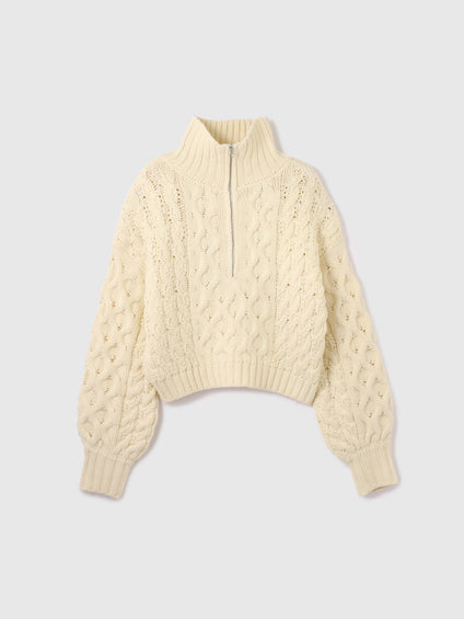 バルキーケーブルハーフジップニット≪手洗い可能≫