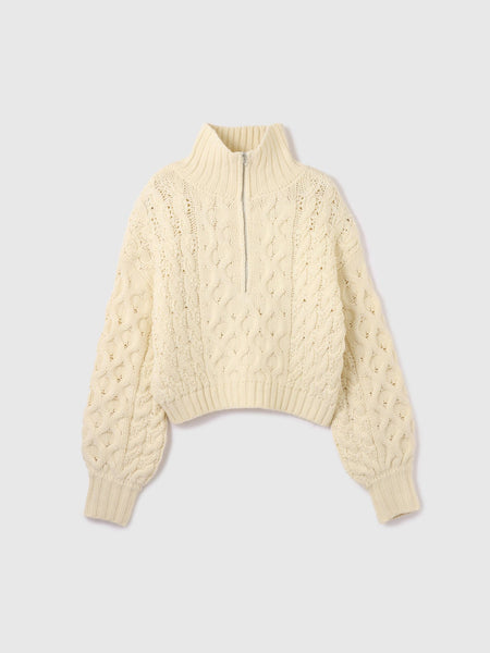 バルキーケーブルハーフジップニット≪手洗い可能≫