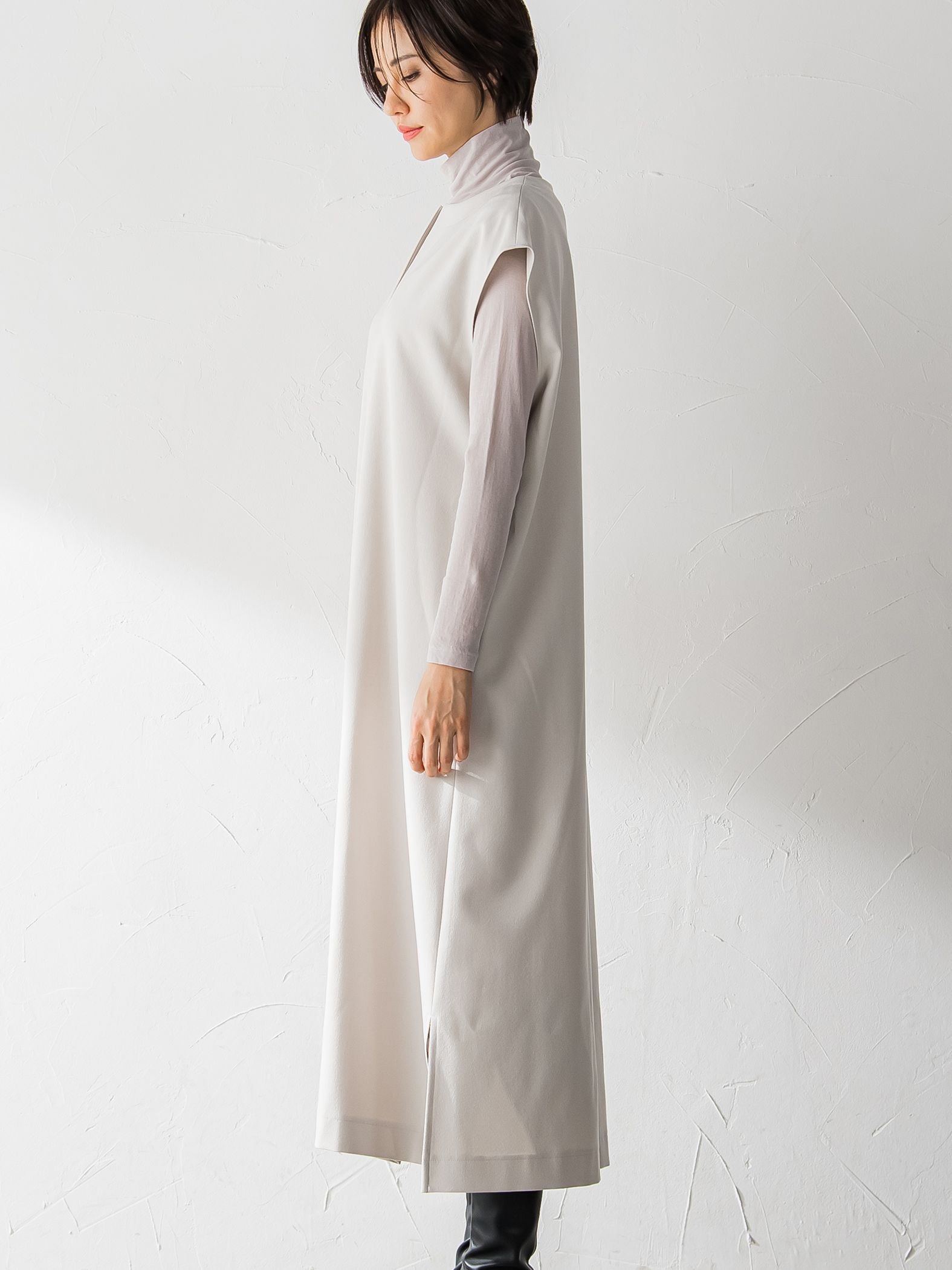【WEB限定】【3サイズ展開】キーネックワンピース≪イージーケア/毛玉になりにくい≫
