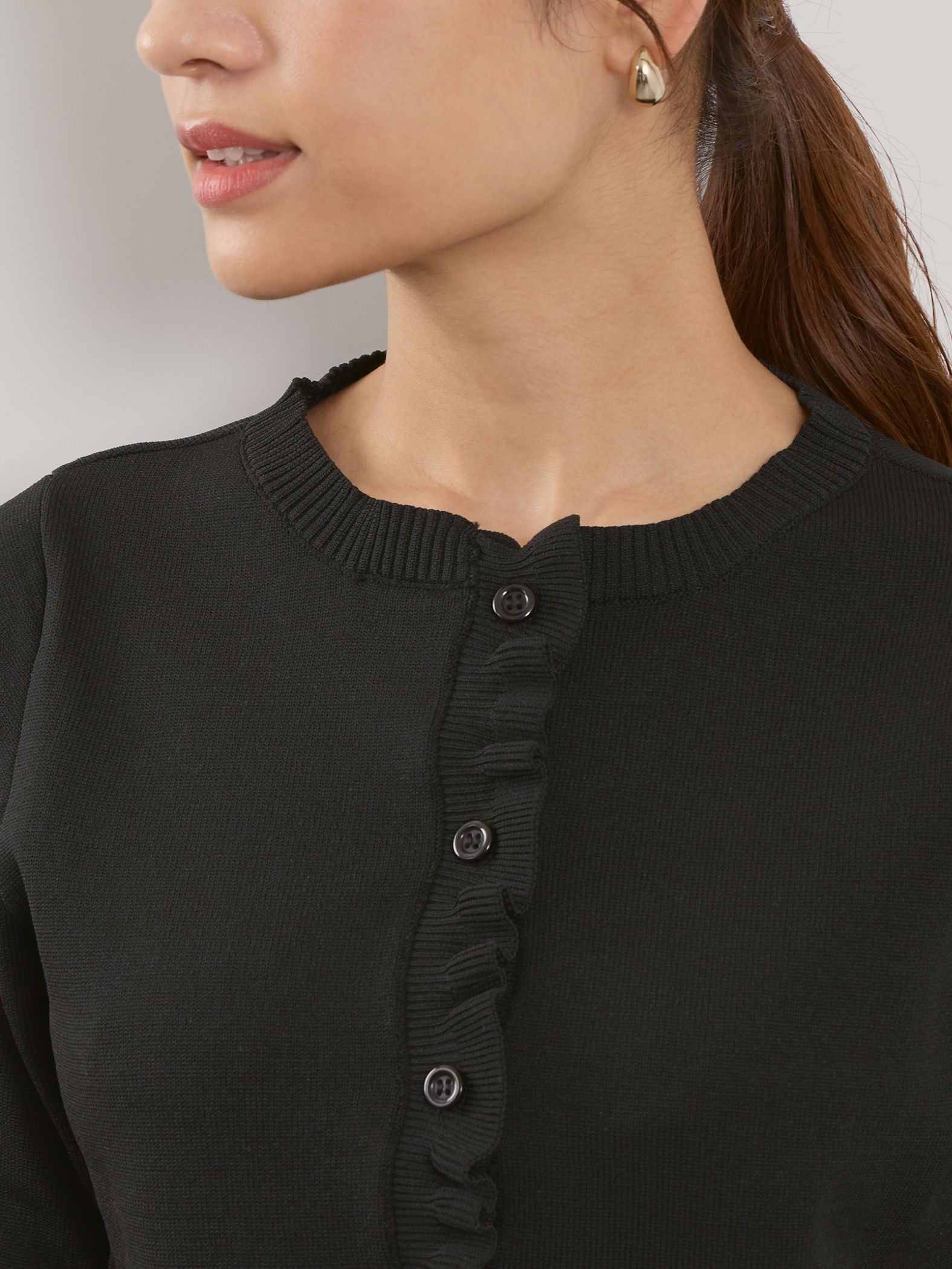 スポンディッシュニットフリルカーディガン≪手洗い可能≫