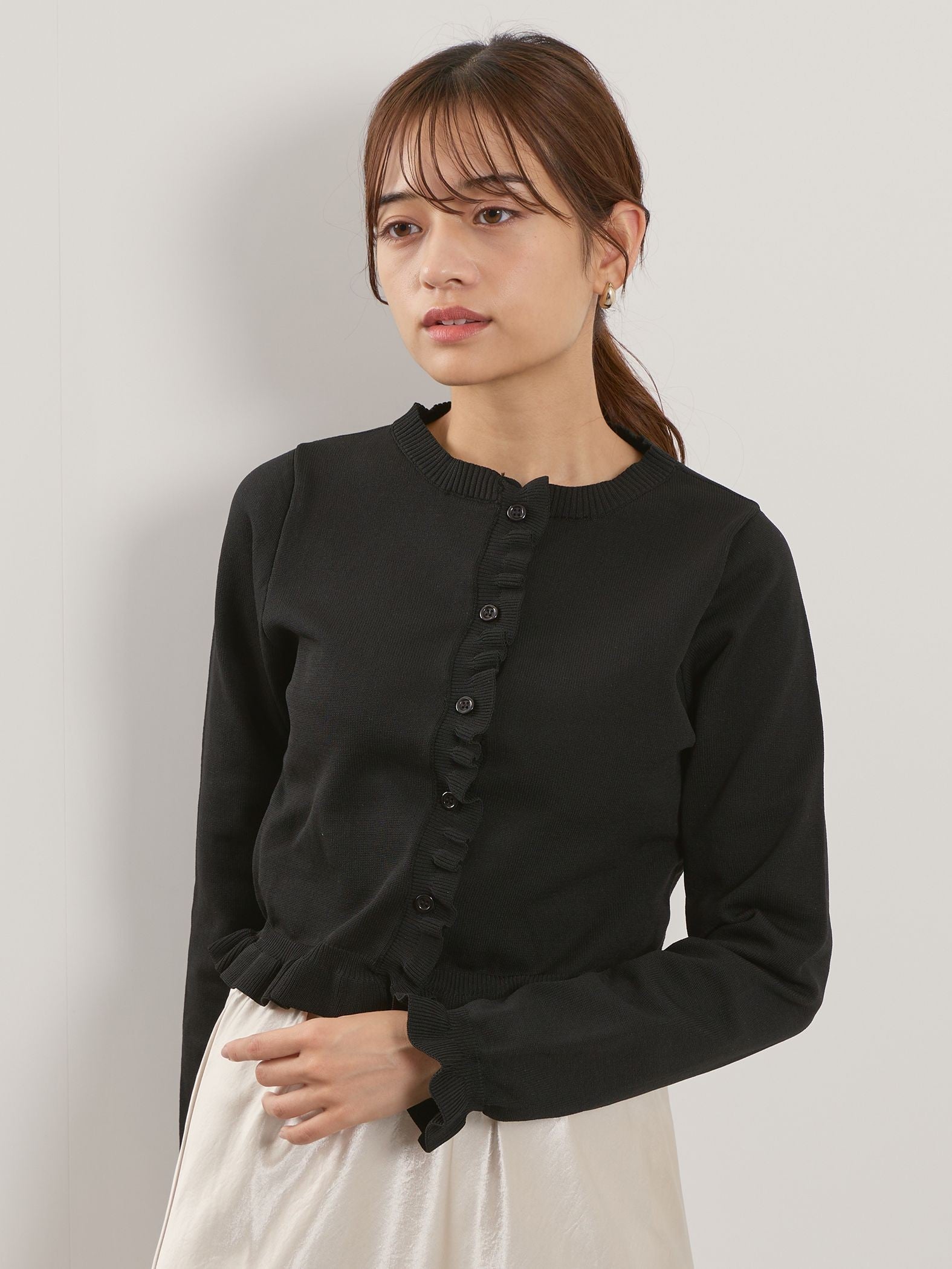 スポンディッシュニットフリルカーディガン≪手洗い可能≫