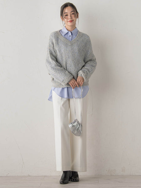 【WEB限定】モヘヤラメVネックショートプルオーバー≪手洗い可能≫