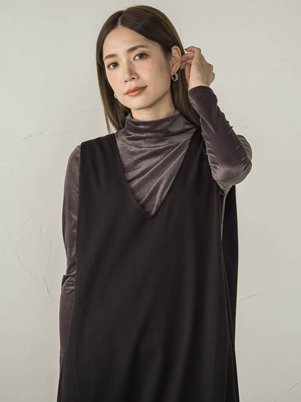 ニュアンスベロアハイネックカットソー≪手洗い可能≫