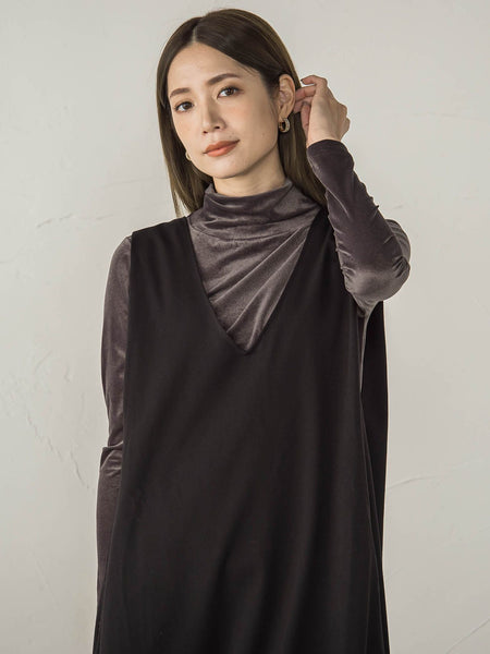 ニュアンスベロアハイネックカットソー≪手洗い可能≫