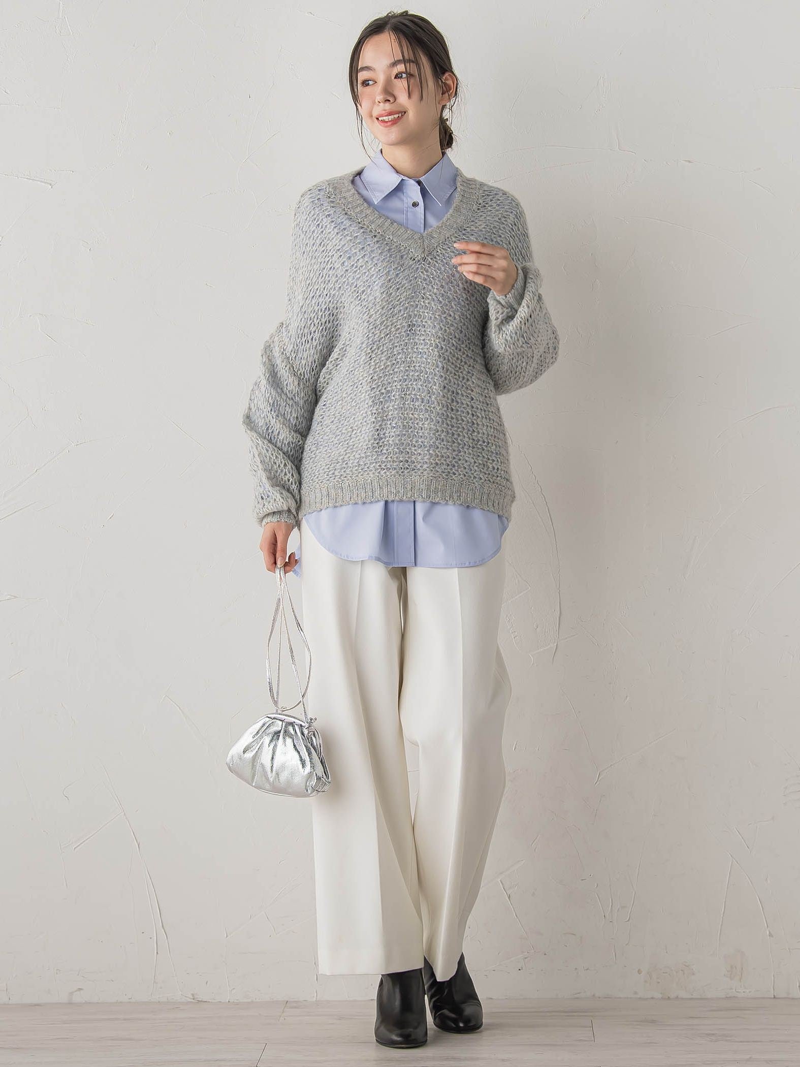 【WEB限定】モヘヤラメVネックショートプルオーバー≪手洗い可能≫