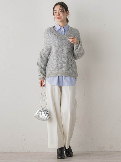 【WEB限定】モヘヤラメVネックショートプルオーバー≪手洗い可能≫