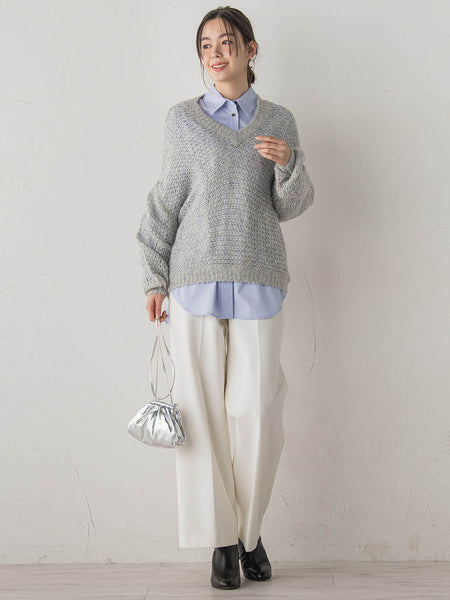 【WEB限定】モヘヤラメVネックショートプルオーバー≪手洗い可能≫