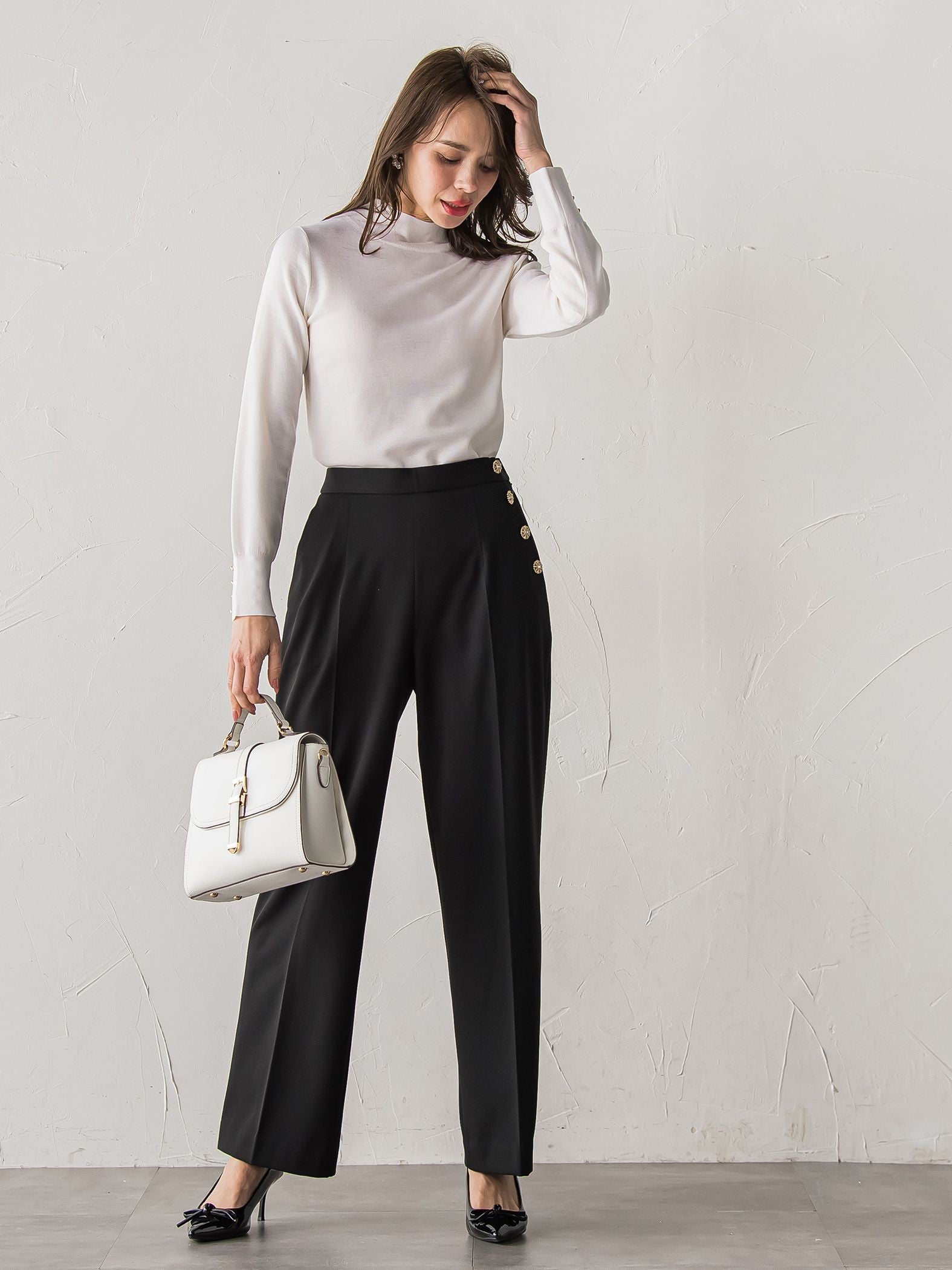 【新色追加】キラキラボタンワイドパンツ≪手洗い可能≫