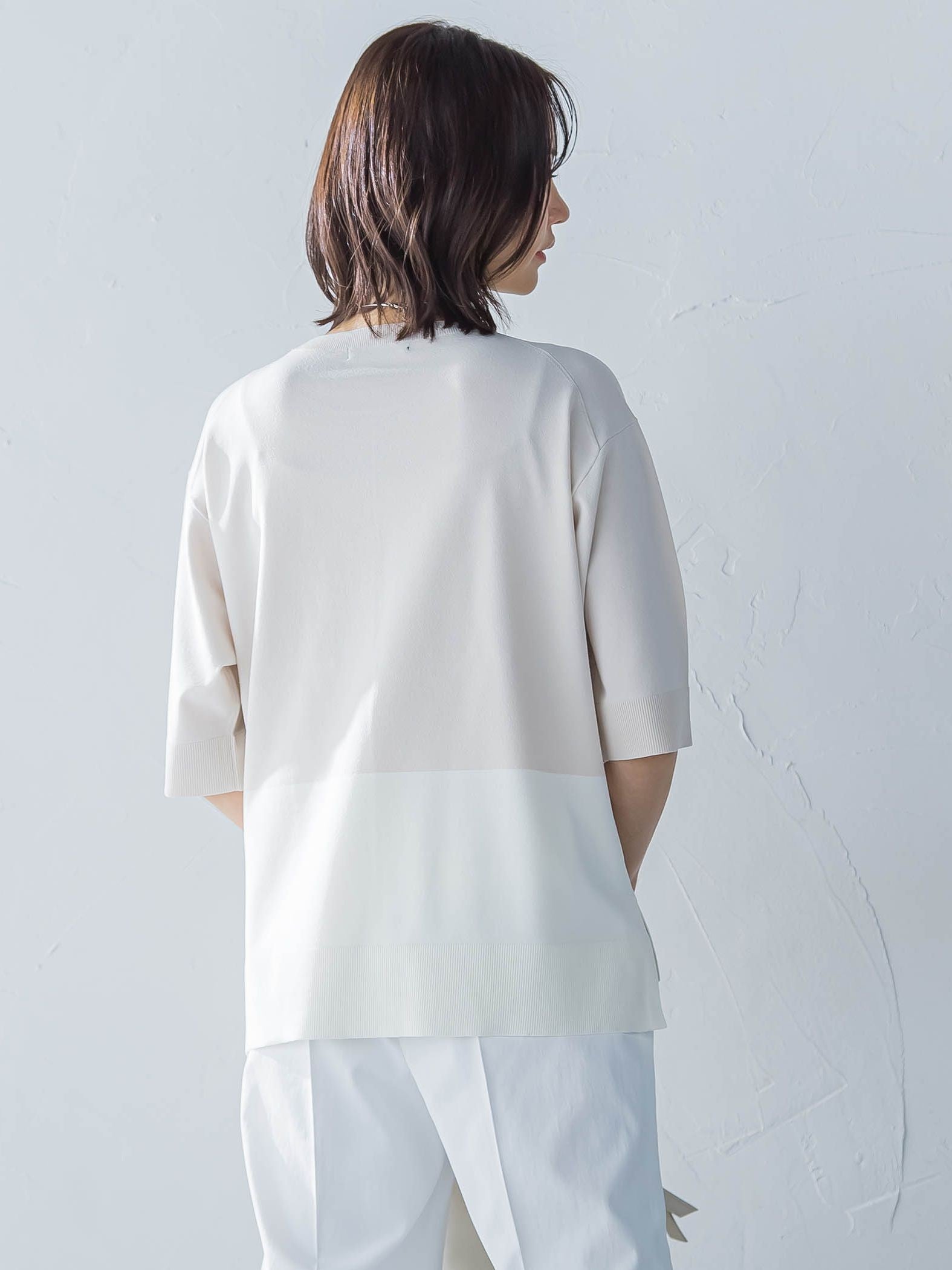 【カタログ掲載】5分袖Tシャツライクニット≪手洗い可能≫