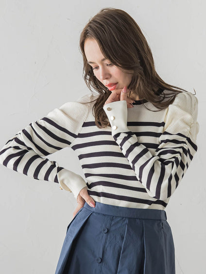 シャーリングスリーブニット