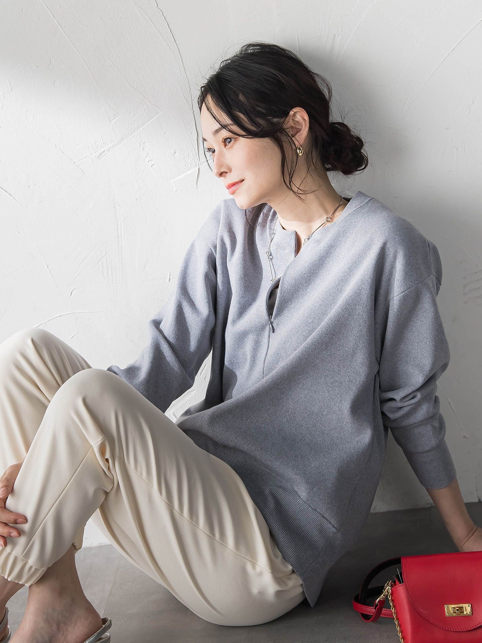 【WEB限定】お肌にやさしいファスナーニット≪手洗い≫