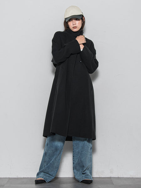 ライトジャージメルトンスタンドカラーロングコート
