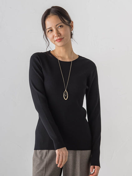 【Skinea】≪着るスキンケア≫リブクルーネックニット