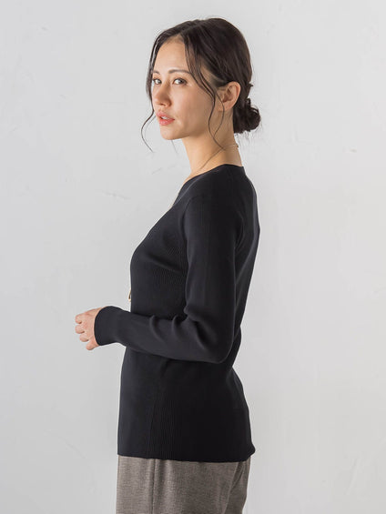 【Skinea】≪着るスキンケア≫リブクルーネックニット