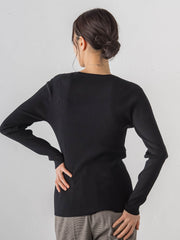 【Skinea】≪着るスキンケア≫リブクルーネックニット