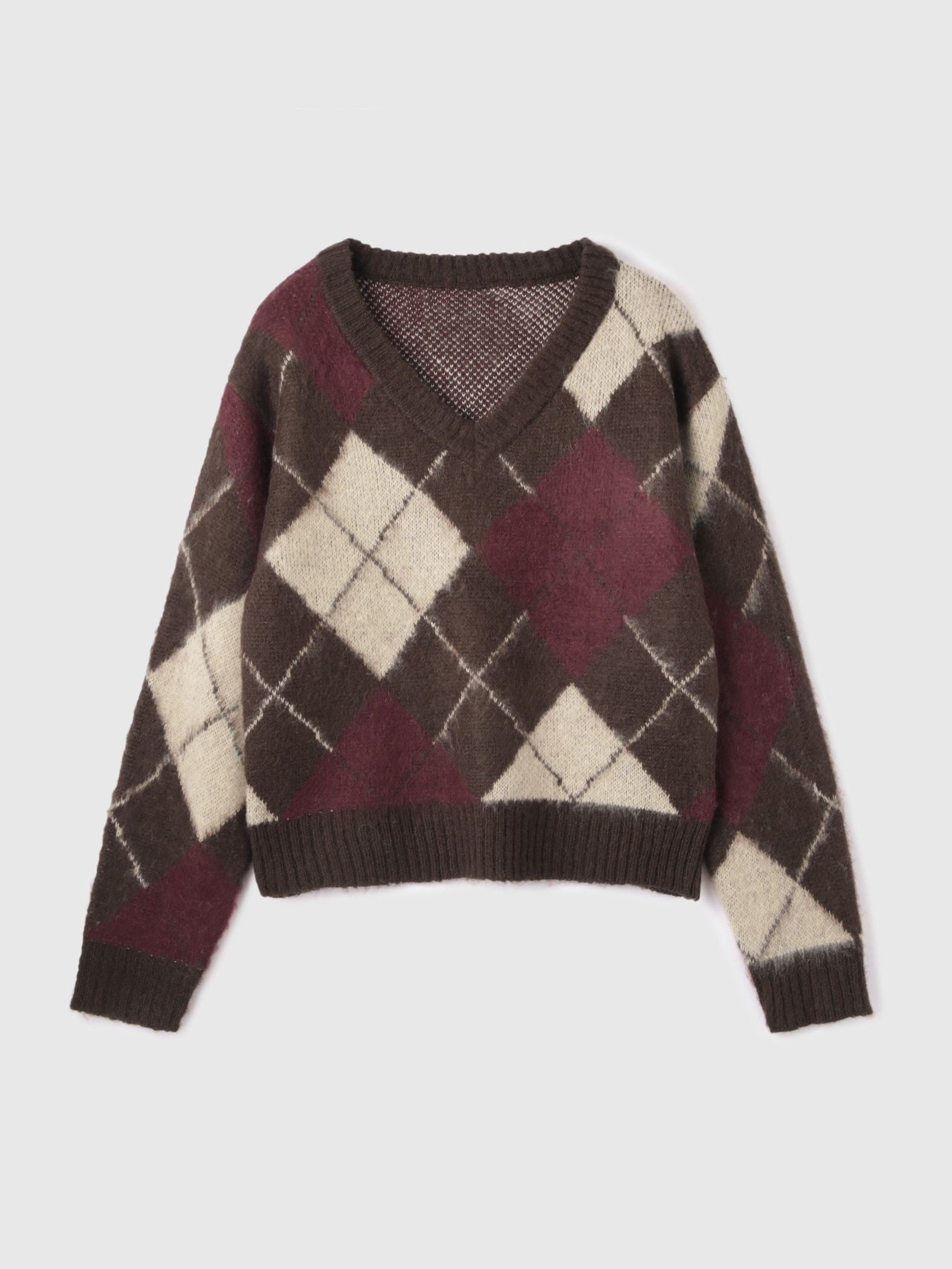 アーガイルVネックニット≪手洗い可能≫