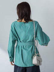 ボートネックコットンポプリンストライプブラウス