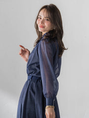 オーガンジーデニムブラウス