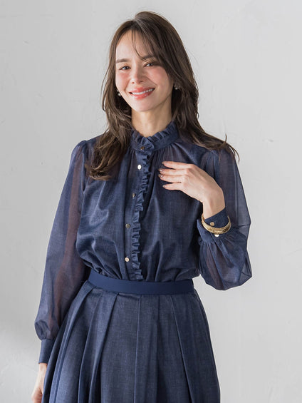 オーガンジーデニムブラウス