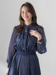 オーガンジーデニムブラウス