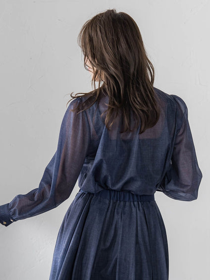 オーガンジーデニムブラウス